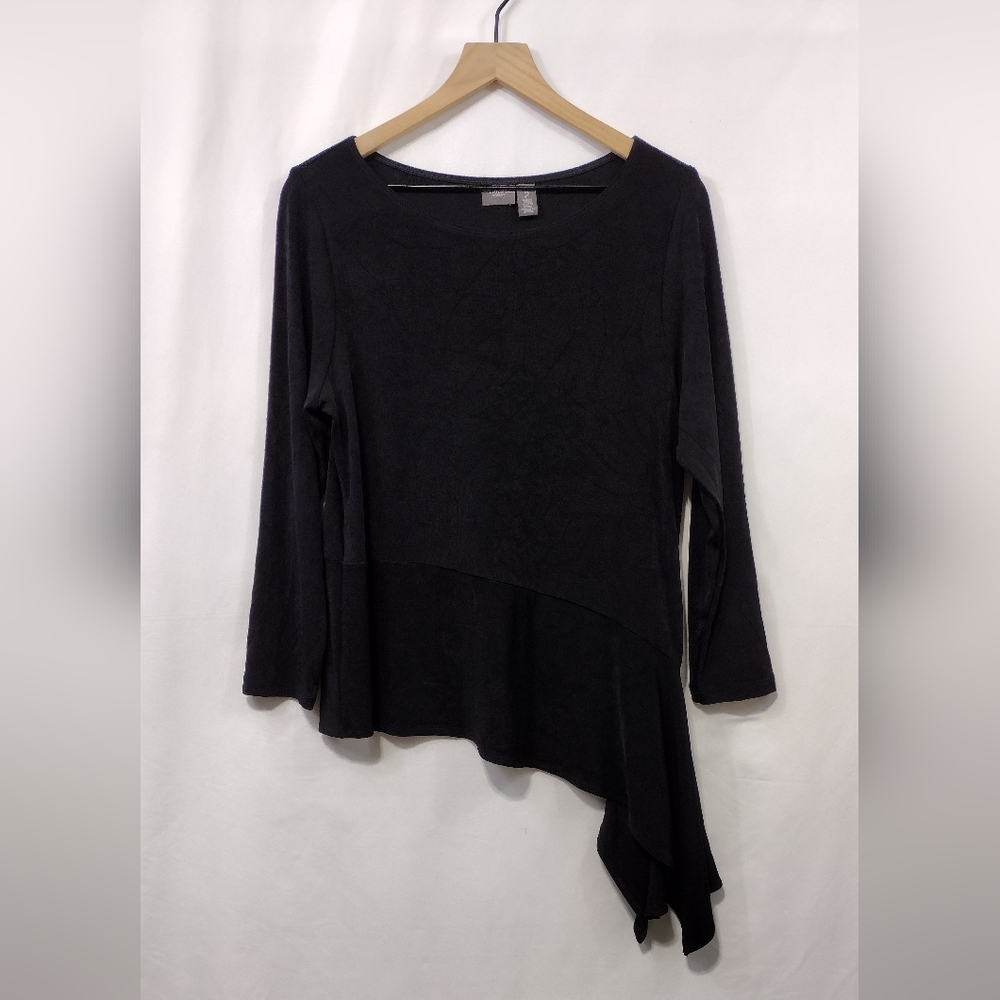 Chico's Travelers Asymmetrical Blouse Women's L Black Business Casual Office